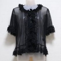 黒ドットチュールフリルブラウス