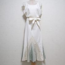 オフ白花刺繍パッチワークワンピース【M】