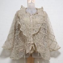 ベージュ花刺繍シースルーブラウスセット