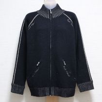 黒ロゴ刺繍ジップアップカーディガン【M】