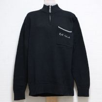 黒ロゴ刺繍入りジップアップセーター【M】