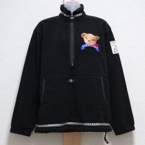黒顔くまワッペンフリースプルオーバー【L】