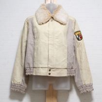 ベージュ系ラビットファー使いコンビジャケット【L】