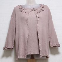 ピンク花モチーフリブニットアンサンブル【L】