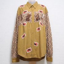 ベージュ系テリア刺繍ネルシャツ【M】