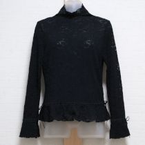 黒ベロアリボン使い総レースハイネックカットソー【L】