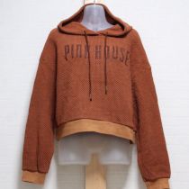 茶フード付きロゴ刺繍コットンセーター