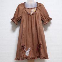 茶パペットうさぎ刺繍チュニック
