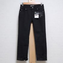 黒カメリアプリントUSED加工クロップドパンツ