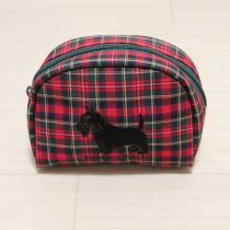 赤系チェックテリア刺繍ポーチ