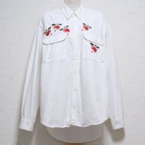 白チェリー刺繍ボタンダウンシャツ【L】