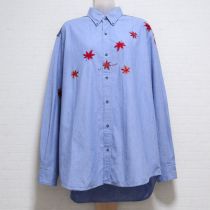 水色紅葉刺繍シャツ