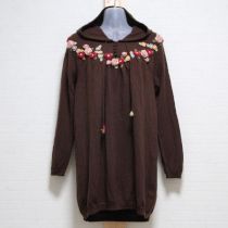 茶花モチーフフード付きニットチュニック