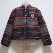 紺系チェックチロリアンくま刺繍ジャケット