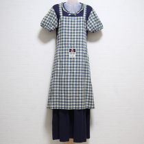 紺系くまワッペンエプロンワンピース