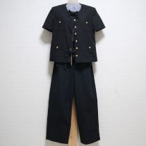 黒リボン使いコットンリネンパンツスーツ【S】