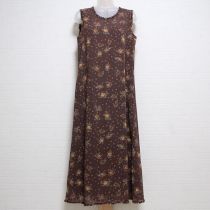 茶系小薔薇ブーケポリエステルシフォンワンピース