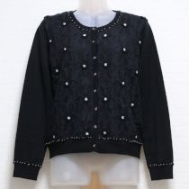 黒花モチーフ付きカーディガン【9号】