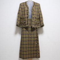 【ゆったり】グリーン系チェックツイードスーツ