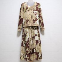 【ゆったり】茶系夕顔と稲穂縮緬ジャケット&スカート