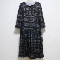 黒系チェックリボン使いニットワンピース【9号】