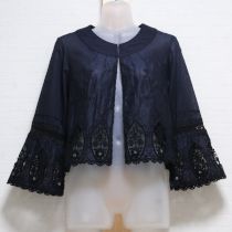紺カットワーク刺繍ローンジャケットブラウス【9号】