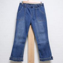 青ウォッシュ加工裾フリルストレッチパンツ【4(L)】