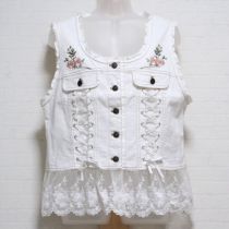 白薔薇の森刺繍レースアップベスト【4(L)】
