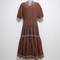 茶チェック使いワンピース