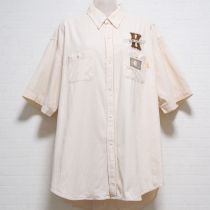 黄チェックベースボールワッペンシャツ【L】