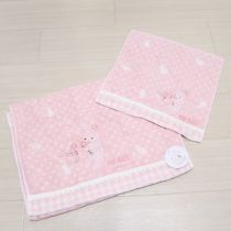 ピンクうさぎ刺繍フェイスタオル&ハンドタオル