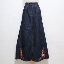 紺チェリー刺繍デニムスカート【L】