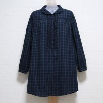 紺×グリーンチェックフリルチュニック
