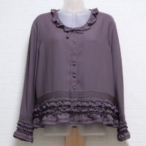【ゆったり】パープルフリル使いジョーゼットブラウス