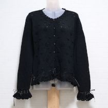 黒花モチーフ綿ニットカーディガン