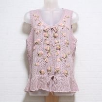 ピンク薔薇モチーフニットジレ