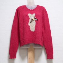 赤系雛菊テディ編込みセーター