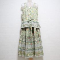 薄荷花柄パッチワークブラウス&スカート