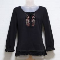 黒刺繍入りフリルカットソー【M】