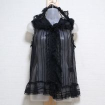 黒ドットチュールフード付きオーバーブラウス
