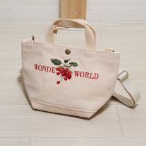 ベージュチェリー刺繍2WAYポシェット