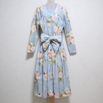 水色芍薬ワンピースセットサッシュ付き