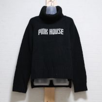 黒ロゴ編み込みオフタートルセーター