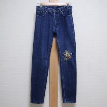 紺ブーケ刺繍デニムパンツ【M】