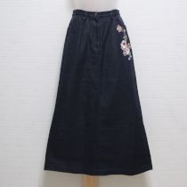 紺薔薇刺繍デニムスカート【L】