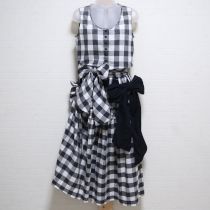黒系チェックワンピースサッシュ付き