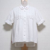 白ロゴ刺繍ガーゼブラウス