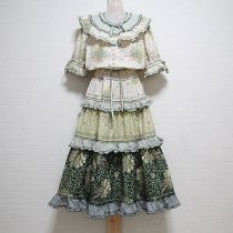 グリーン系白つめ草切替えワンピース