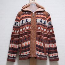 茶系ボア付き編込みカーディガン