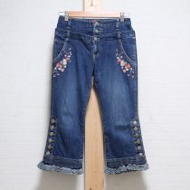 紺デニム苺刺繍パンツ【S】